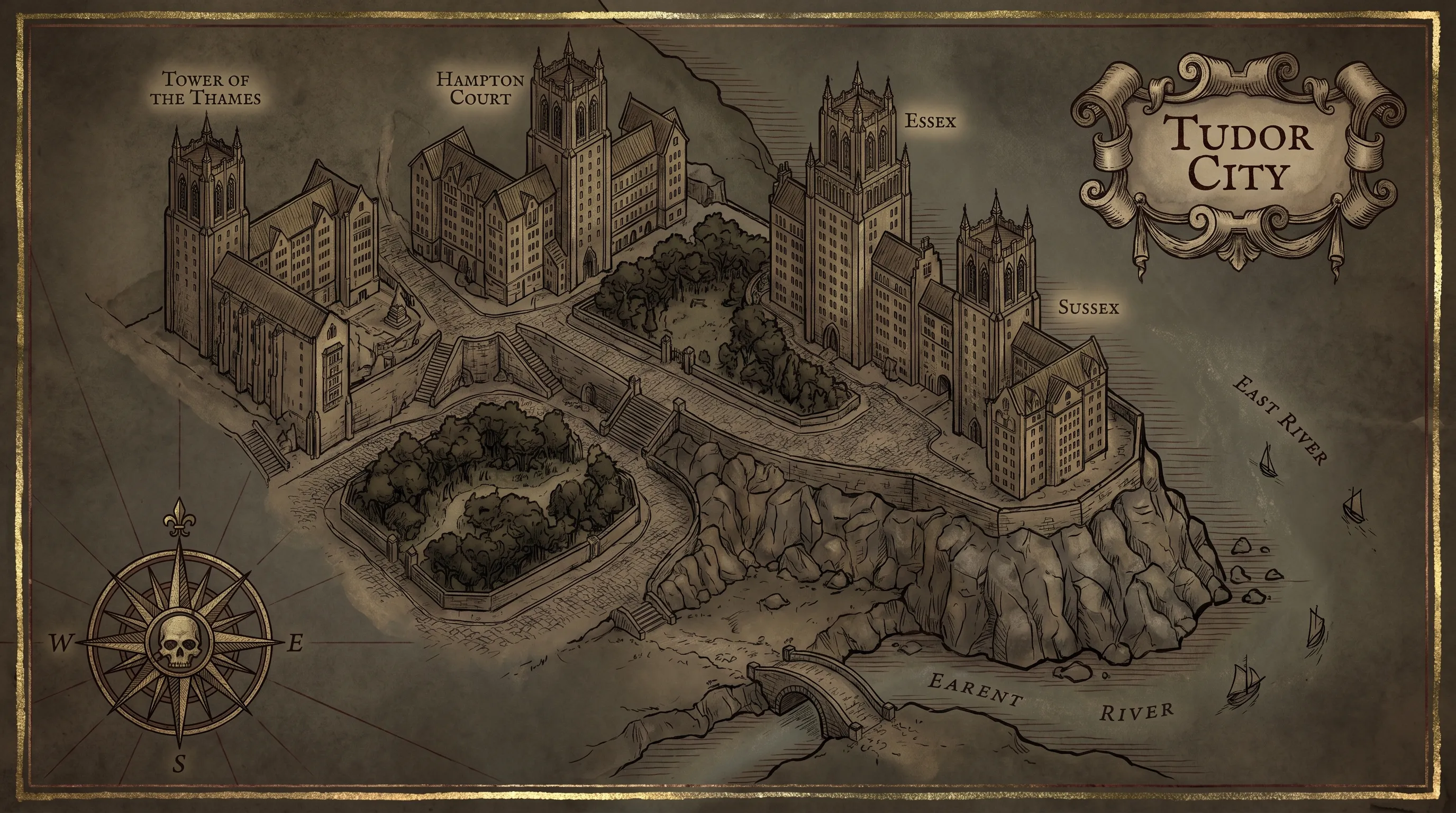 A spooky hand-drawn aerial map of Tudor City
